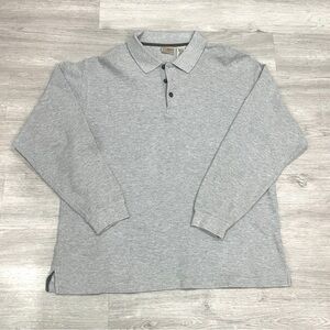 L.L. BEAN | Gray Long Sleeve 100% Cotton Polo Shirt SZ L